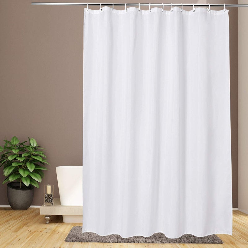 EurCross Extra Wide Shower Curtain Liner 84 x 72inch, Weighted Bottom Solid White Fabric Bathroom Shower Curtain with 14 Metal Grommets - Image 1